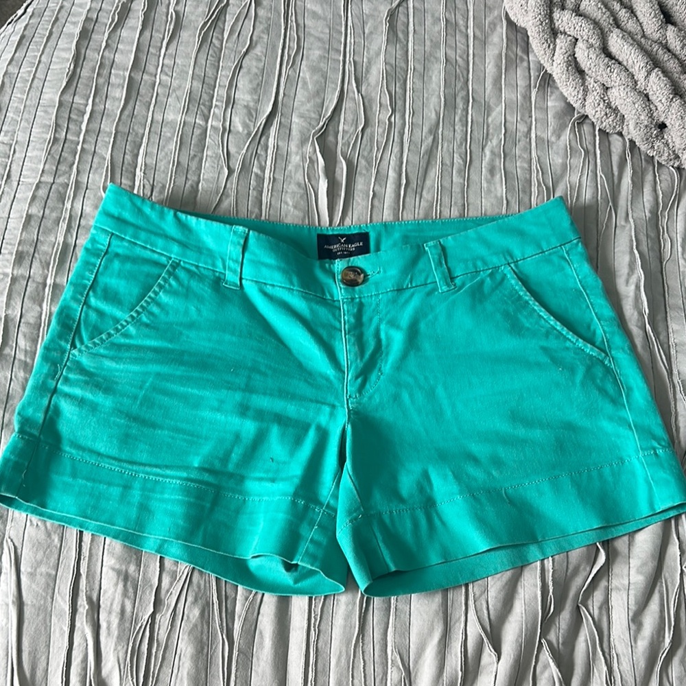 American Eagle Outfitters Stretch Teal Green Shorts Casual Style